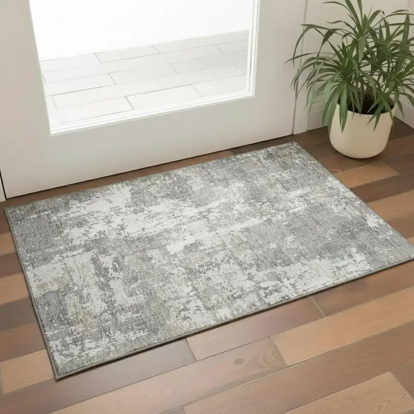 Gray And Ivory Abstract Washable Area Rug With UV Protection Photo 2