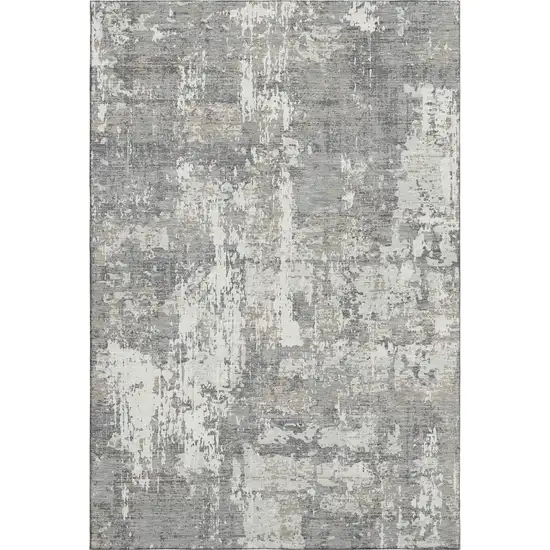 Gray And Ivory Abstract Washable Area Rug With UV Protection Photo 1