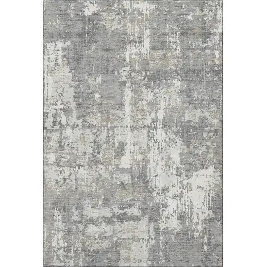 Gray And Ivory Abstract Washable Area Rug With UV Protection Photo 3