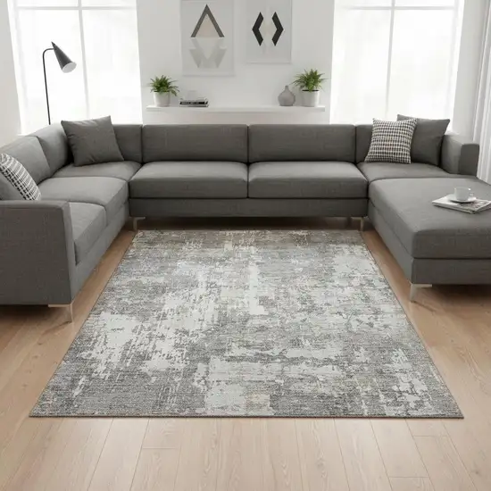 Gray And Ivory Abstract Washable Area Rug With UV Protection Photo 2