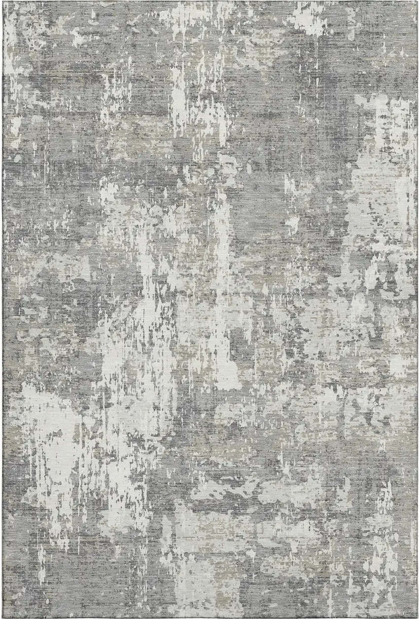 Gray And Ivory Abstract Washable Area Rug With UV Protection Photo 1