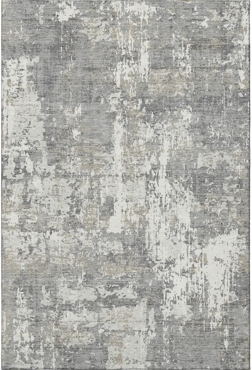 Gray And Ivory Abstract Washable Area Rug With UV Protection Photo 3