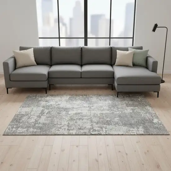 Gray And Ivory Abstract Washable Area Rug With UV Protection Photo 2