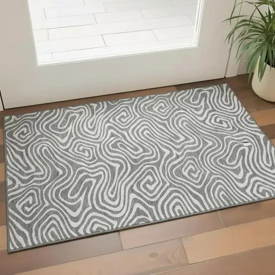 Gray And Ivory Abstract Washable Area Rug With UV Protection Photo 2