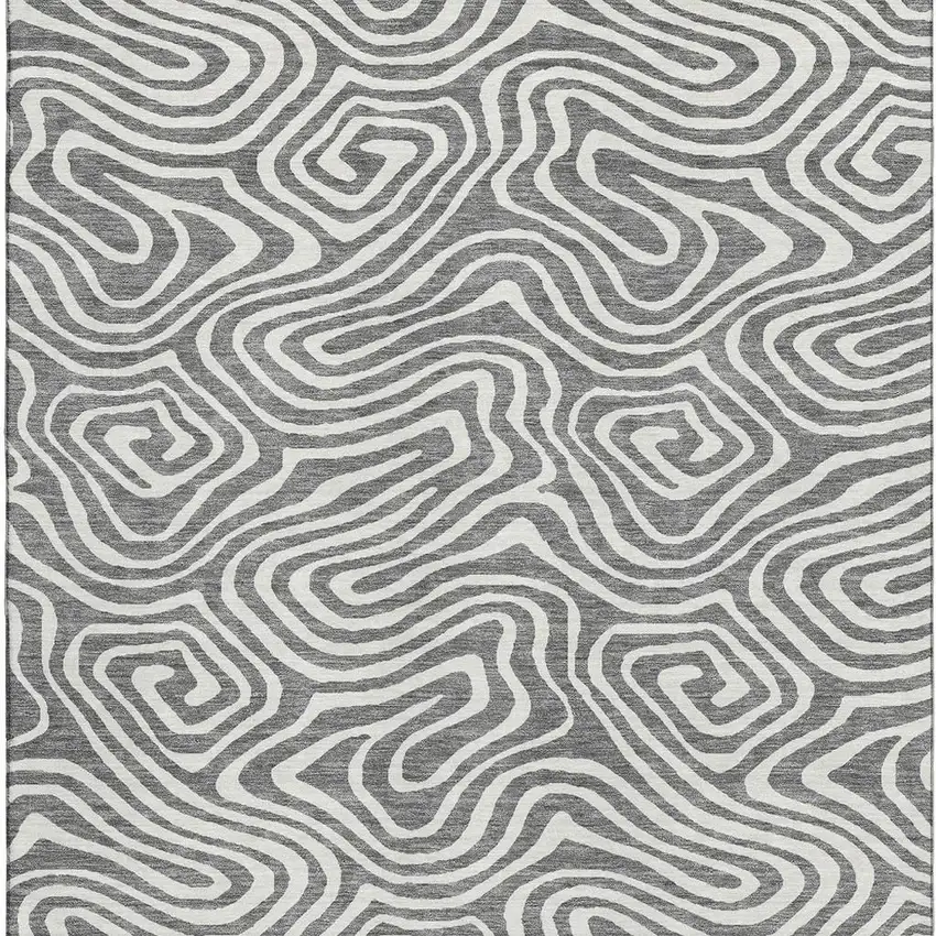 Gray And Ivory Abstract Washable Area Rug With UV Protection Photo 3