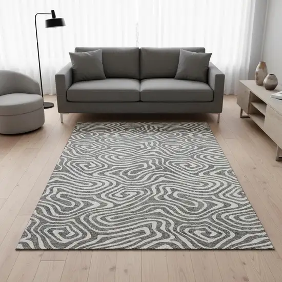 Gray And Ivory Abstract Washable Area Rug With UV Protection Photo 2