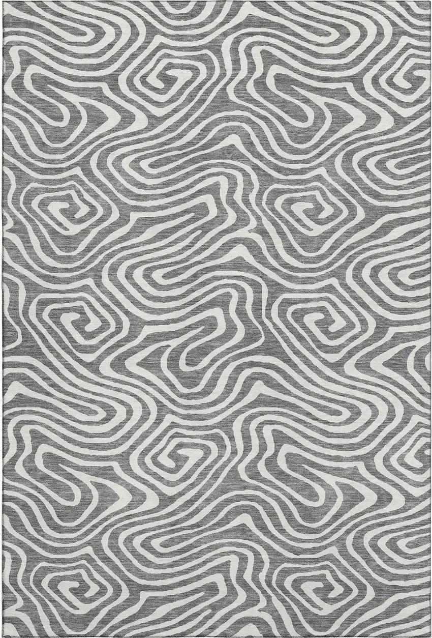 Gray And Ivory Abstract Washable Area Rug With UV Protection Photo 1