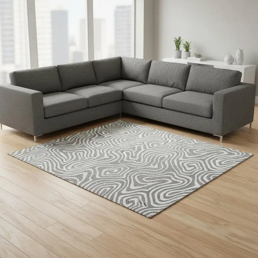Gray And Ivory Abstract Washable Area Rug With UV Protection Photo 2
