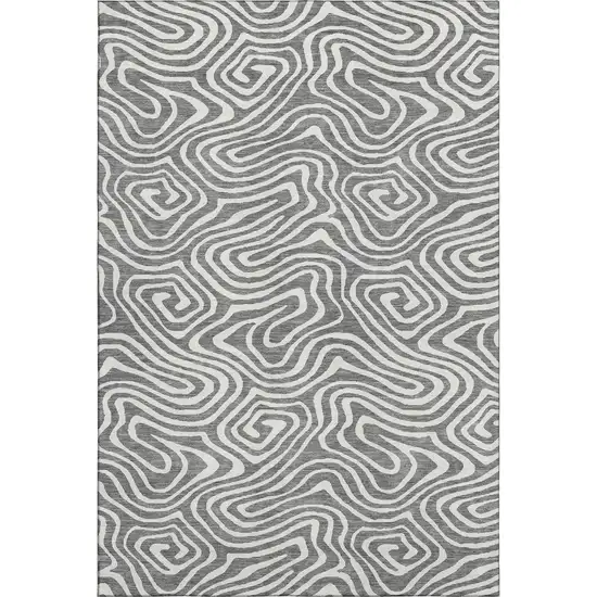 Gray And Ivory Abstract Washable Area Rug With UV Protection Photo 1