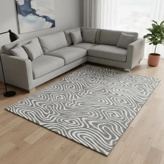 Gray And Ivory Abstract Washable Area Rug With UV Protection Photo 2