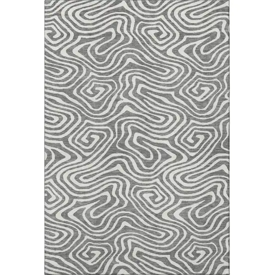 Gray And Ivory Abstract Washable Area Rug With UV Protection Photo 3