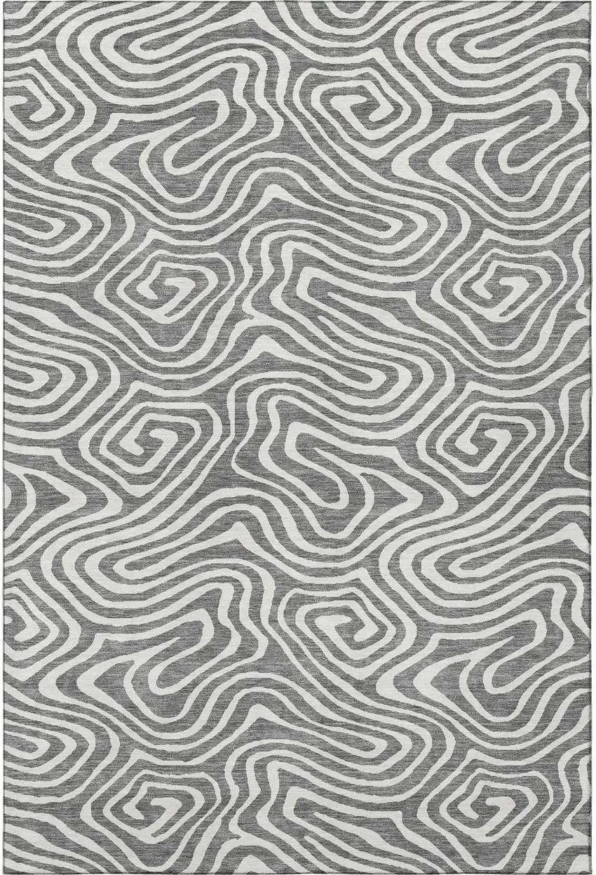 Gray And Ivory Abstract Washable Area Rug With UV Protection Photo 3