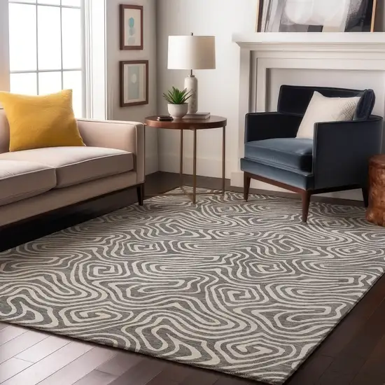 Gray And Ivory Abstract Washable Area Rug With UV Protection Photo 4