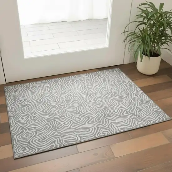 Gray And Ivory Abstract Washable Area Rug With UV Protection Photo 2