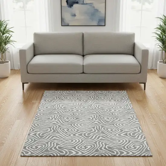 Gray And Ivory Abstract Washable Area Rug With UV Protection Photo 2