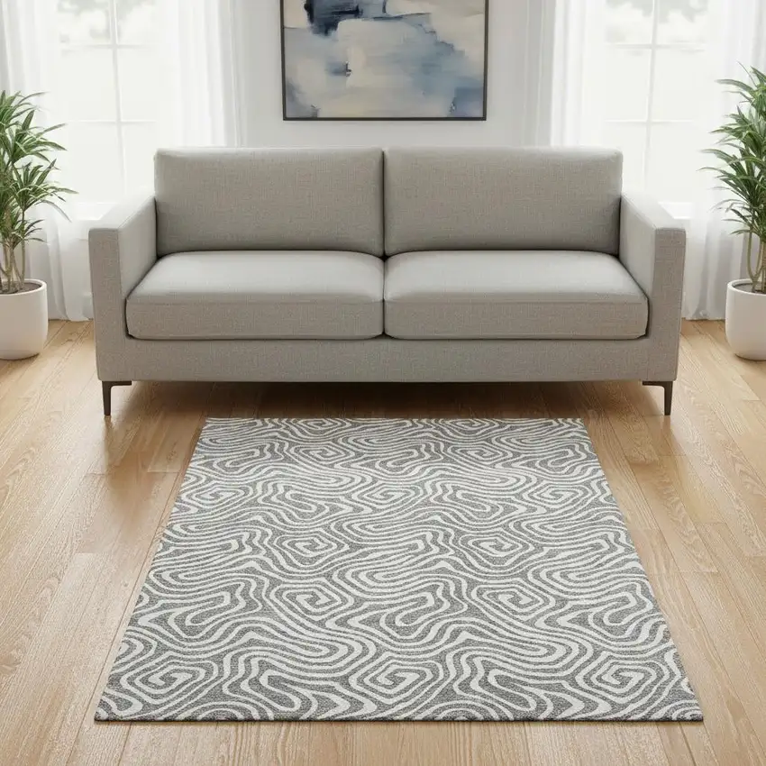 Gray And Ivory Abstract Washable Area Rug With UV Protection Photo 2