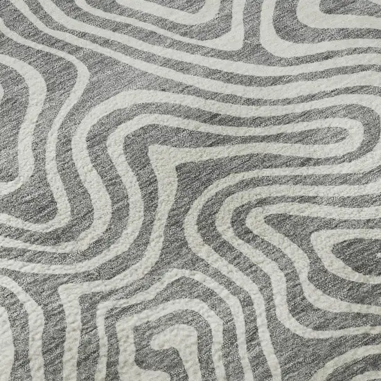 Gray And Ivory Abstract Washable Area Rug With UV Protection Photo 9
