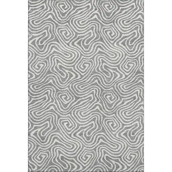 Gray And Ivory Abstract Washable Area Rug With UV Protection Photo 1
