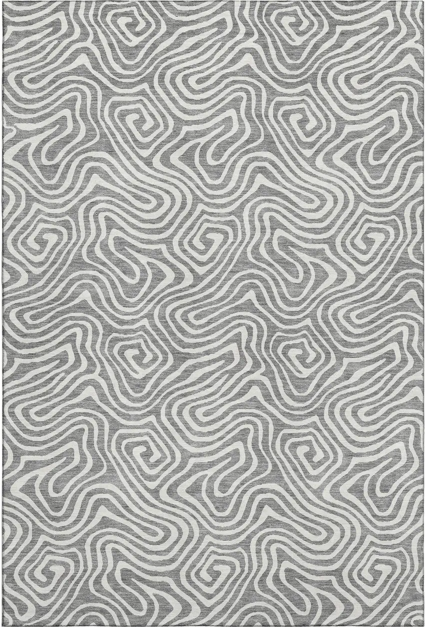 Gray And Ivory Abstract Washable Area Rug With UV Protection Photo 1