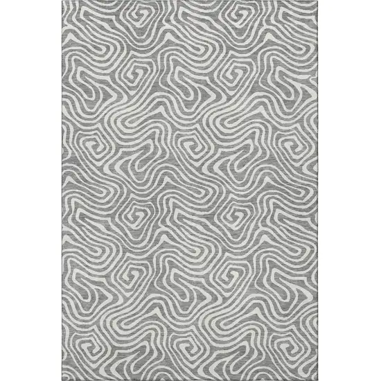 Gray And Ivory Abstract Washable Area Rug With UV Protection Photo 3
