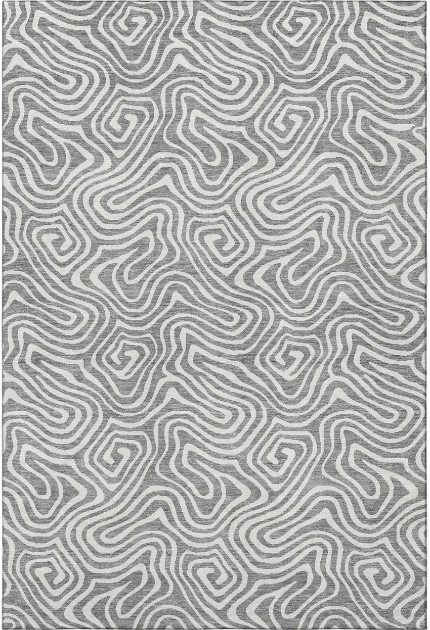 Gray And Ivory Abstract Washable Area Rug With UV Protection Photo 3