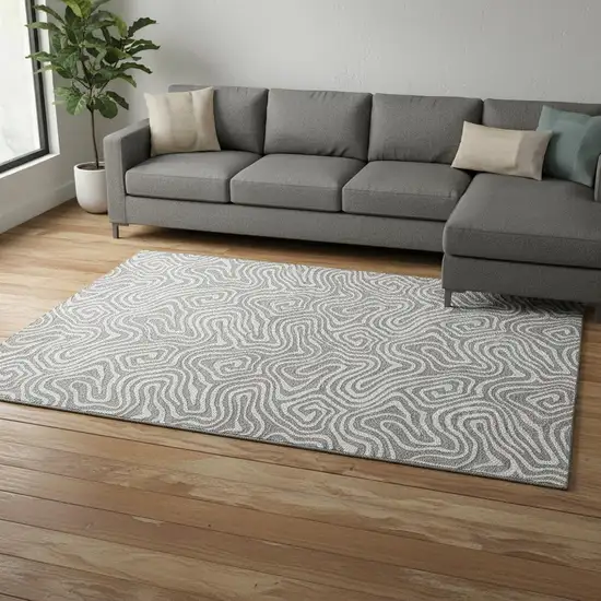 Gray And Ivory Abstract Washable Area Rug With UV Protection Photo 2