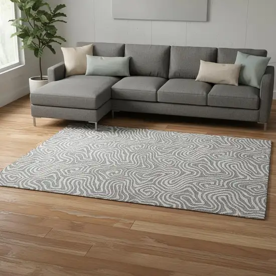 Gray And Ivory Abstract Washable Area Rug With UV Protection Photo 2