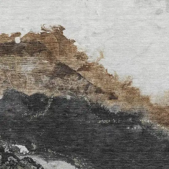 Gray And Ivory Abstract Washable Area Rug With UV Protection Photo 3