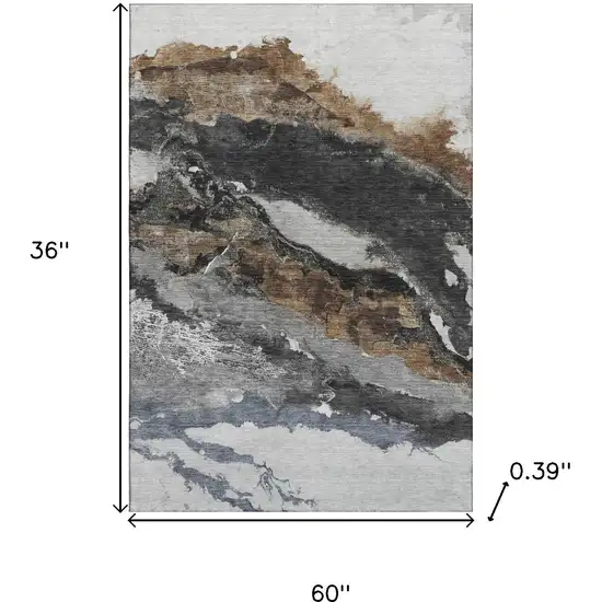 Gray And Ivory Abstract Washable Area Rug With UV Protection Photo 9