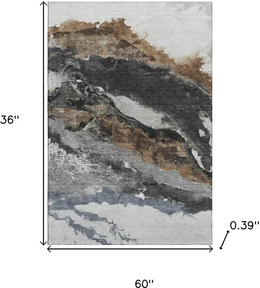 Gray And Ivory Abstract Washable Area Rug With UV Protection Photo 9