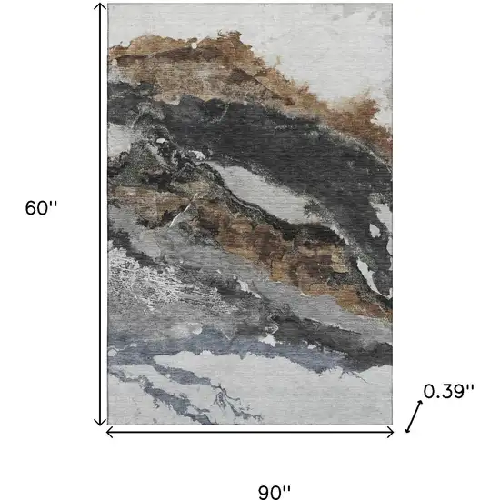 Gray And Ivory Abstract Washable Area Rug With UV Protection Photo 9