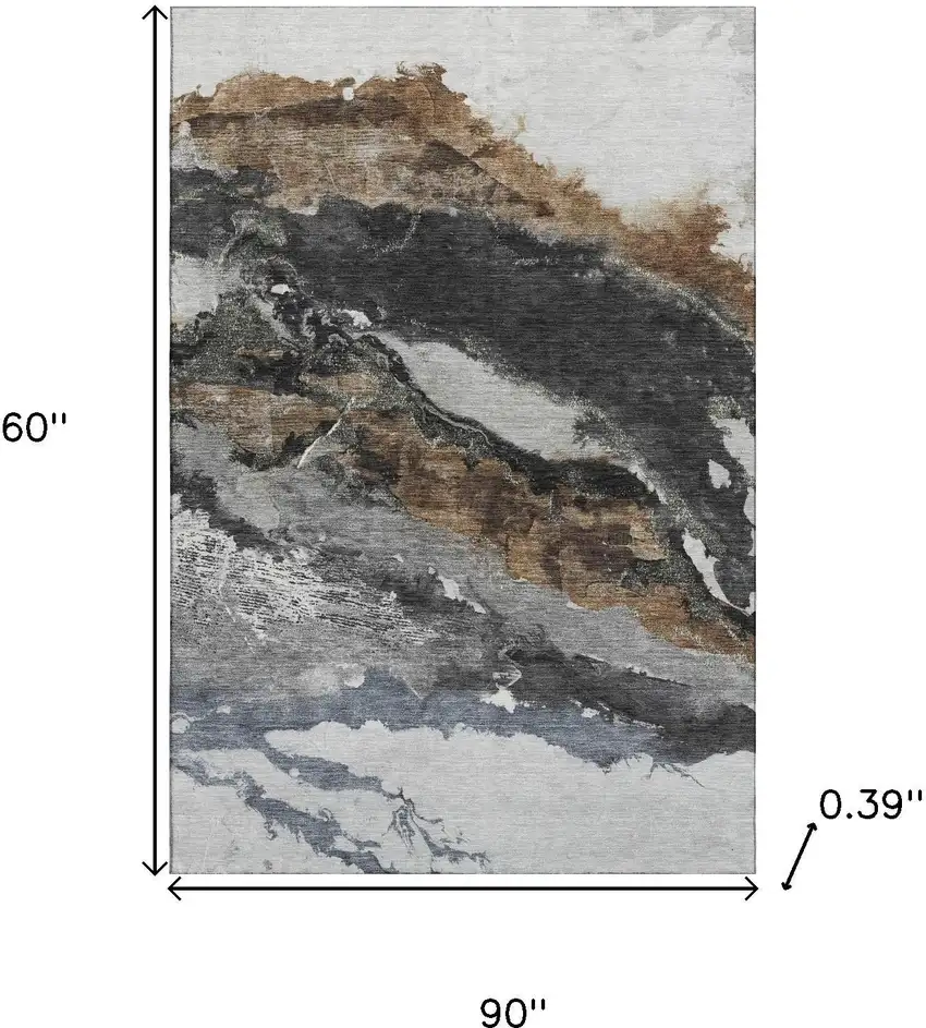 Gray And Ivory Abstract Washable Area Rug With UV Protection Photo 9