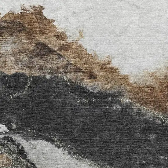 Gray And Ivory Abstract Washable Area Rug With UV Protection Photo 3