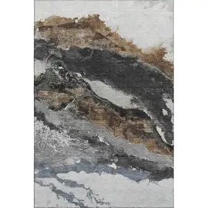 Photo of Gray And Ivory Abstract Washable Area Rug With UV Protection
