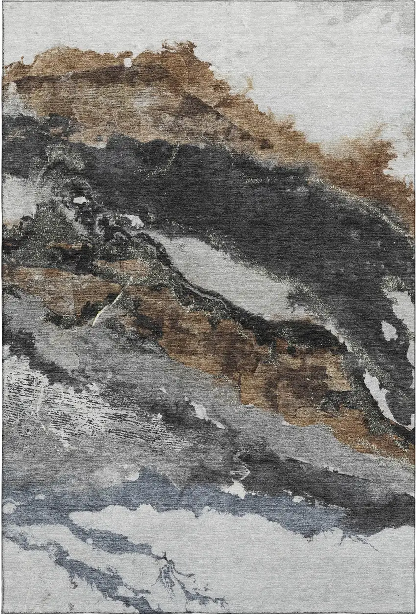Gray And Ivory Abstract Washable Area Rug With UV Protection Photo 1