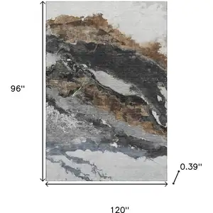 Photo of Gray And Ivory Abstract Washable Area Rug With UV Protection
