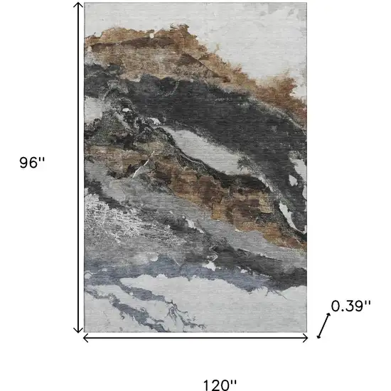Gray And Ivory Abstract Washable Area Rug With UV Protection Photo 9