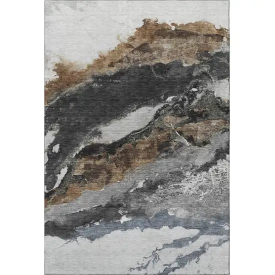 Gray And Ivory Abstract Washable Area Rug With UV Protection Photo 4