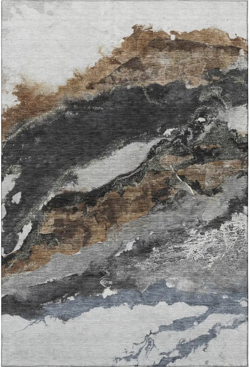 Gray And Ivory Abstract Washable Area Rug With UV Protection Photo 4