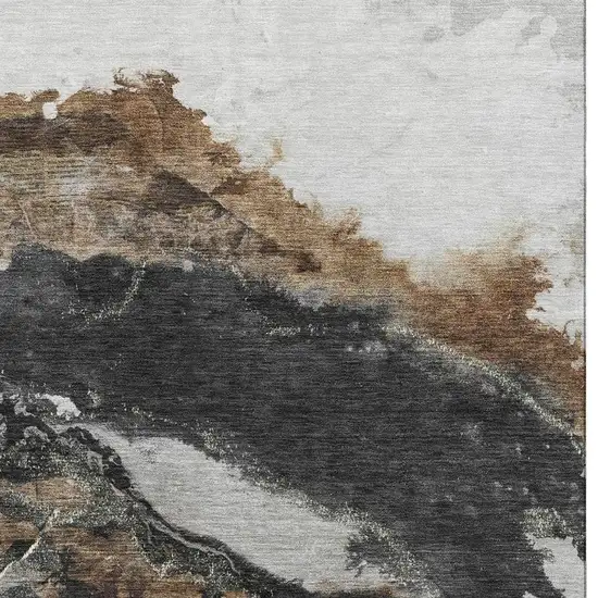 Gray And Ivory Abstract Washable Area Rug With UV Protection Photo 3