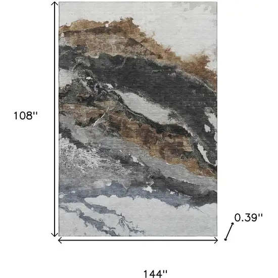 Gray And Ivory Abstract Washable Area Rug With UV Protection Photo 8