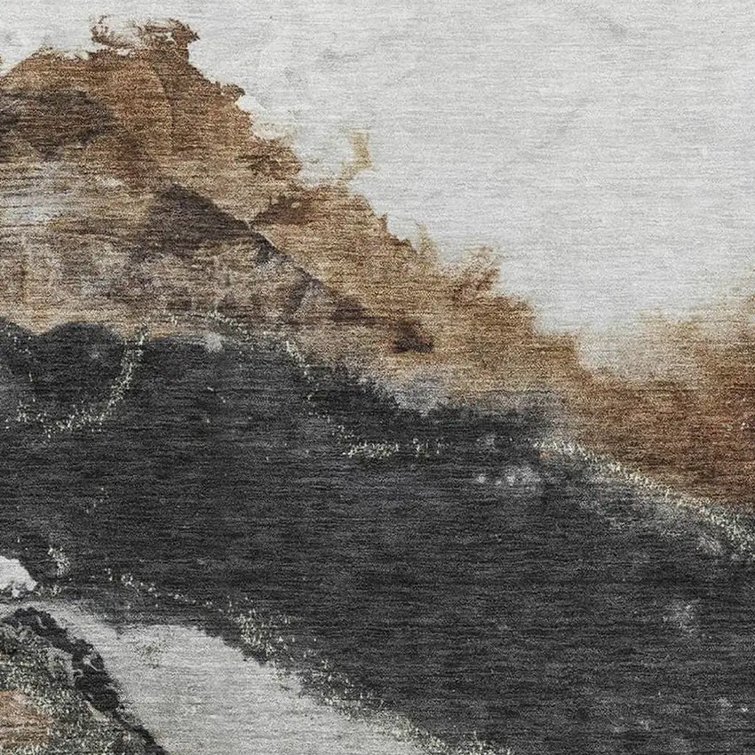 Gray And Ivory Abstract Washable Area Rug With UV Protection Photo 3