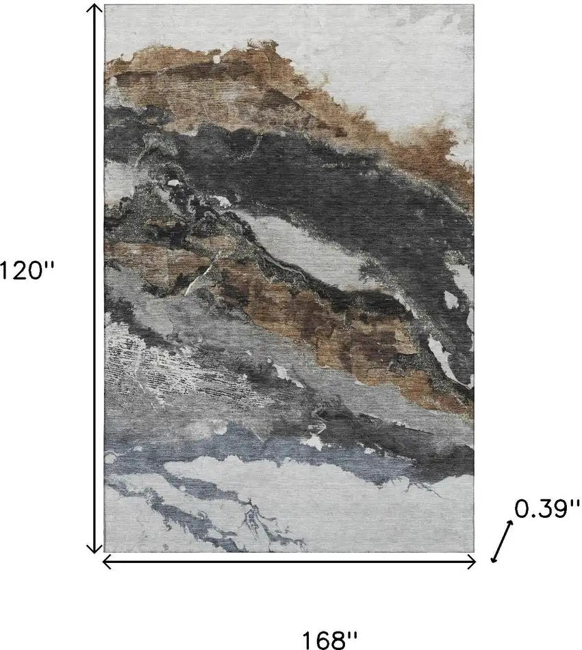 Gray And Ivory Abstract Washable Area Rug With UV Protection Photo 9