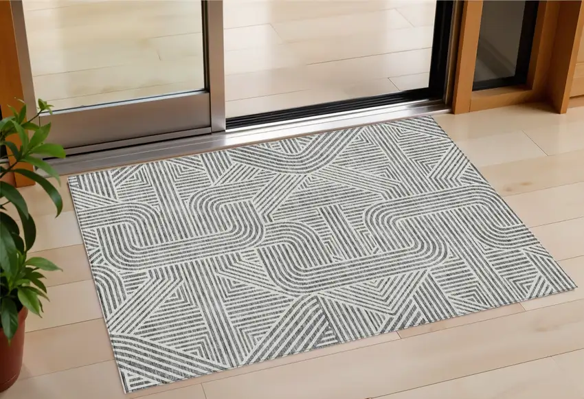 Gray And Ivory Abstract Washable Indoor Outdoor Area Rug Photo 1