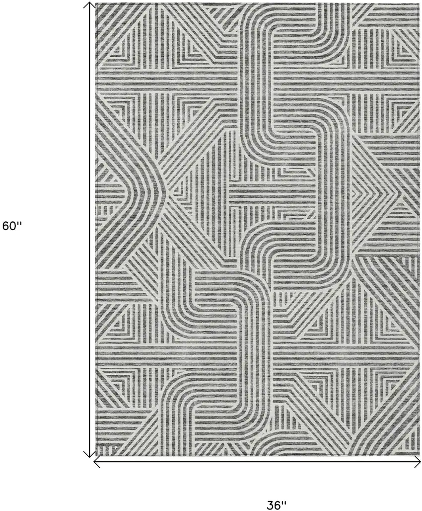 Gray And Ivory Abstract Washable Indoor Outdoor Area Rug Photo 3