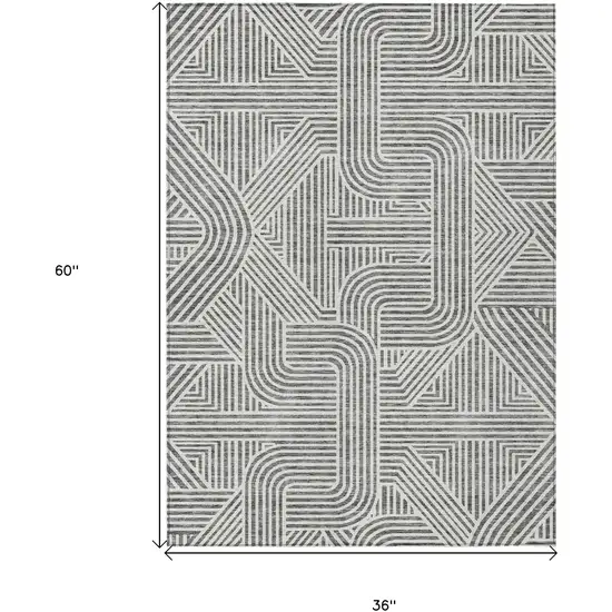 Gray And Ivory Abstract Washable Indoor Outdoor Area Rug Photo 3