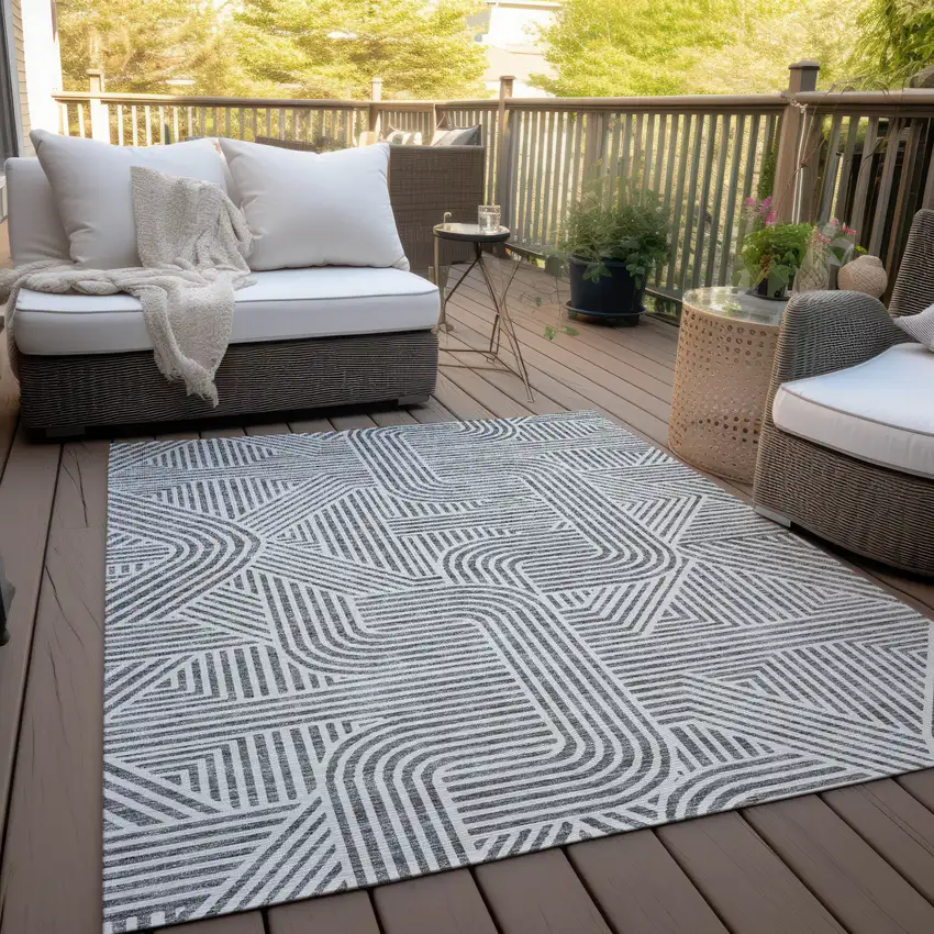 Gray And Ivory Abstract Washable Indoor Outdoor Area Rug Photo 9