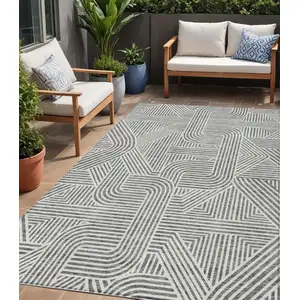 Photo of Gray And Ivory Abstract Washable Indoor Outdoor Area Rug