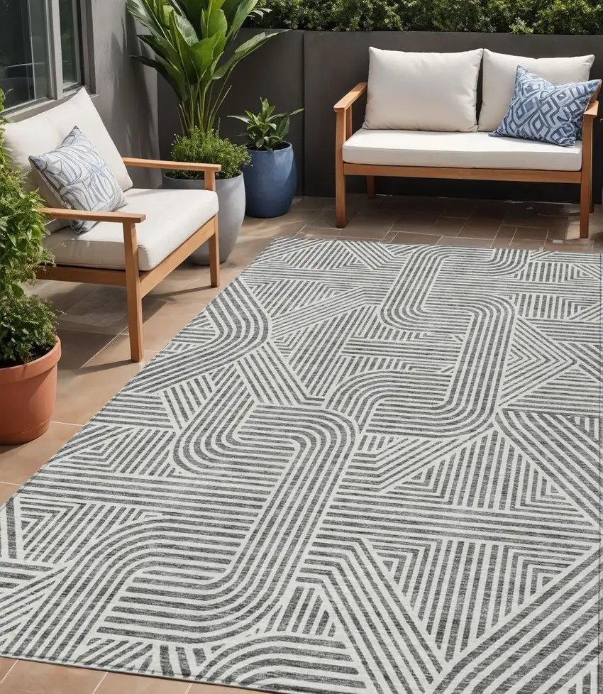Gray And Ivory Abstract Washable Indoor Outdoor Area Rug Photo 1