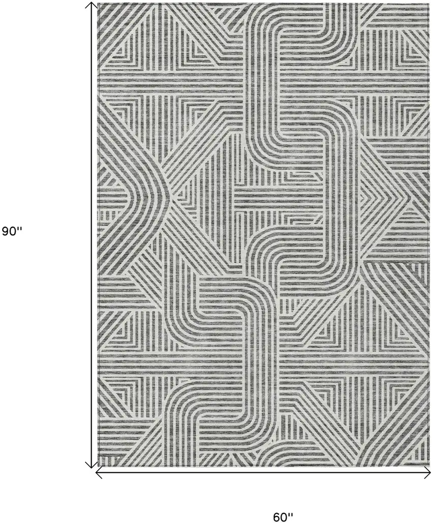 Gray And Ivory Abstract Washable Indoor Outdoor Area Rug Photo 3